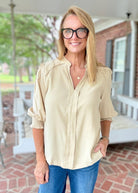 Split Neck Woven Top - Latte - Umgee Top -Jimberly's Boutique-Olive Branch-Mississippi