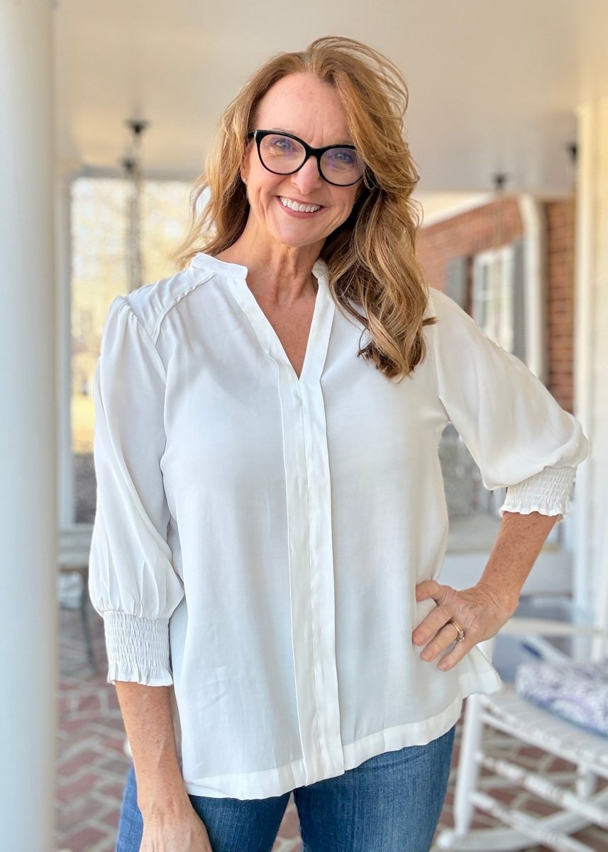 Split Neck Woven Top - Off White | Umgee - Umgee Top - Jimberly's Boutique - Olive Branch - Mississippi