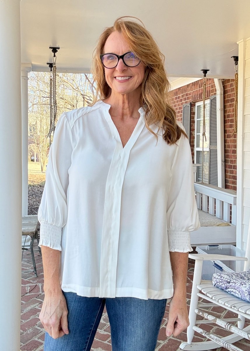Split Neck Woven Top - Off White | Umgee - Umgee Top - Jimberly's Boutique - Olive Branch - Mississippi