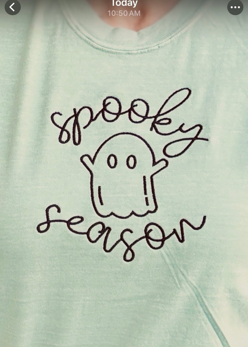 Spooky Season Ghost Embroidered Tee - Embroidered Comfort Colors - Jimberly's Boutique - Olive Branch - Mississippi