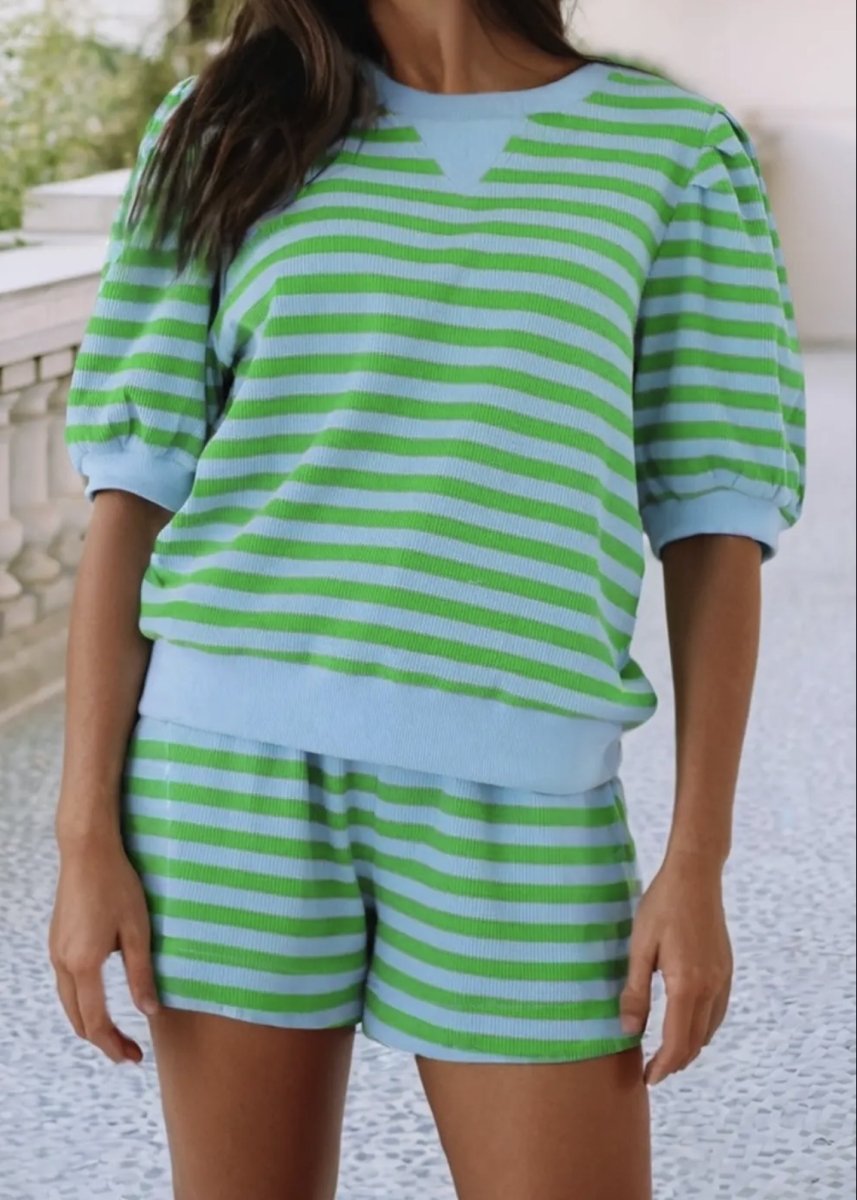 Spring Fling Stripe Shorts Set - Green Stripe - short set -Jimberly's Boutique-Olive Branch-Mississippi