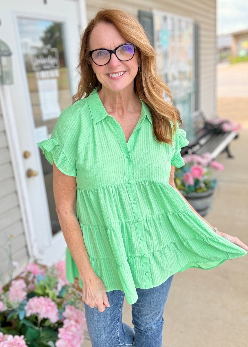Spring Forward Tiered Top - Green - Umgee Top - Jimberly's Boutique - Olive Branch - Mississippi