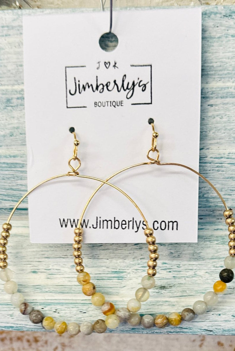 Stone/Metal Bead Hoop Drop | Earrings | Natural Multi - earrings -Jimberly's Boutique-Olive Branch-Mississippi