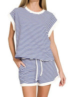 Stripe Contrast Trim Shorts Set - Bright Blue - Shorts set - Jimberly's Boutique - Olive Branch - Mississippi
