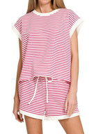 Stripe Contrast Trim Shorts Set - Hot Pink - Shorts set - Jimberly's Boutique - Olive Branch - Mississippi