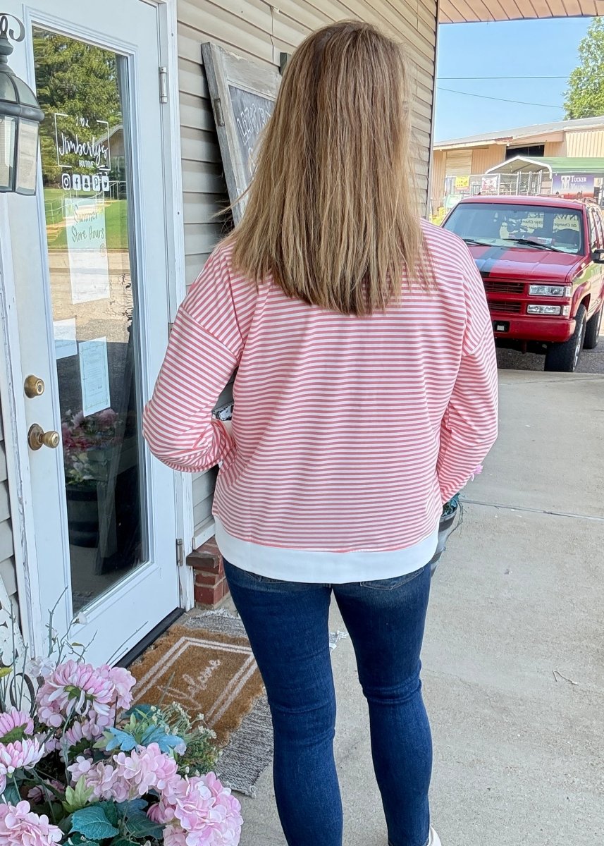 Striped Banded Pullover - Coral | Zenana - pullover -Jimberly's Boutique-Olive Branch-Mississippi