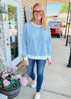 Striped Banded Pullover - Cornflower Blue | Zenana - pullover -Jimberly's Boutique-Olive Branch-Mississippi