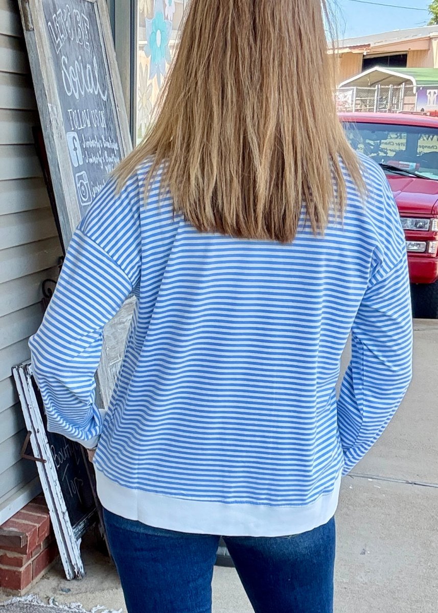 Striped Banded Pullover - Cornflower Blue | Zenana - pullover -Jimberly's Boutique-Olive Branch-Mississippi