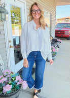 Striped Button Down Shirt - Brown - Jimberly's Boutique-Olive Branch-Mississippi