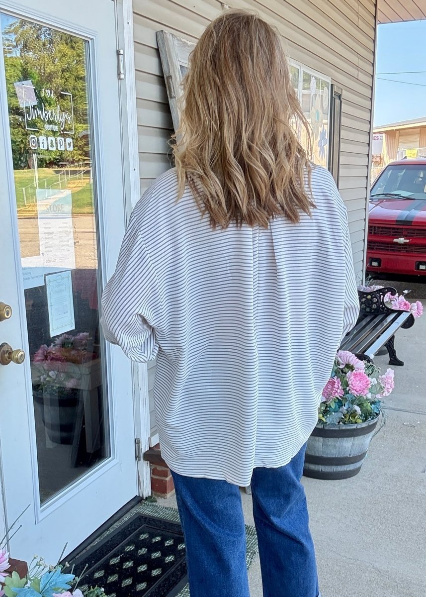 Striped Button Down Shirt - Brown - Jimberly's Boutique-Olive Branch-Mississippi