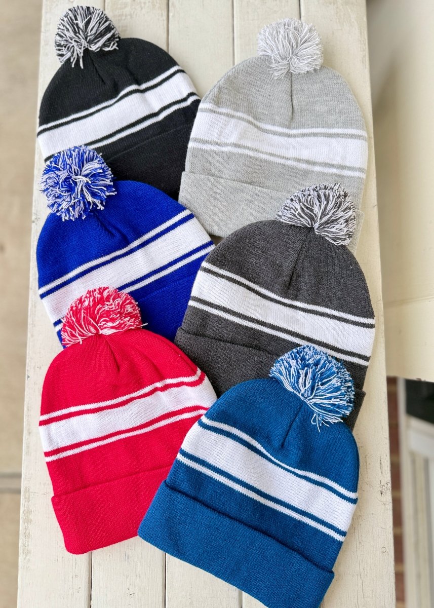 Striped Pom Beanie - beanie - Jimberly's Boutique - Olive Branch - Mississippi