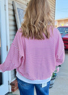 Striped Split Neck Collared Top - Hot Pink - Jimberly's Boutique-Olive Branch-Mississippi