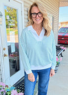 Striped Split Neck Collared Top - Sea Angel - Jimberly's Boutique-Olive Branch-Mississippi