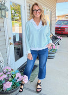 Striped Split Neck Collared Top - Sea Angel - Jimberly's Boutique-Olive Branch-Mississippi