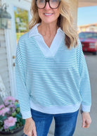 Striped Split Neck Collared Top - Sea Angel - Jimberly's Boutique-Olive Branch-Mississippi