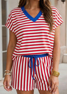 Striped V Neck Shorts Set - Red - short set -Jimberly's Boutique-Olive Branch-Mississippi