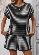 Striped Waffle Shorts Set - Black - short set -Jimberly's Boutique-Olive Branch-Mississippi