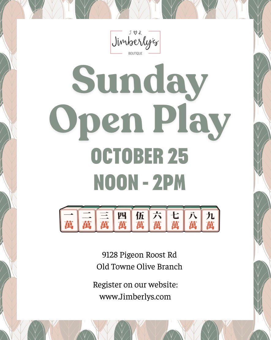 Sunday Open Play! 10/25/26 || 12-2pm - mahjong open play -Jimberly's Boutique-Olive Branch-Mississippi