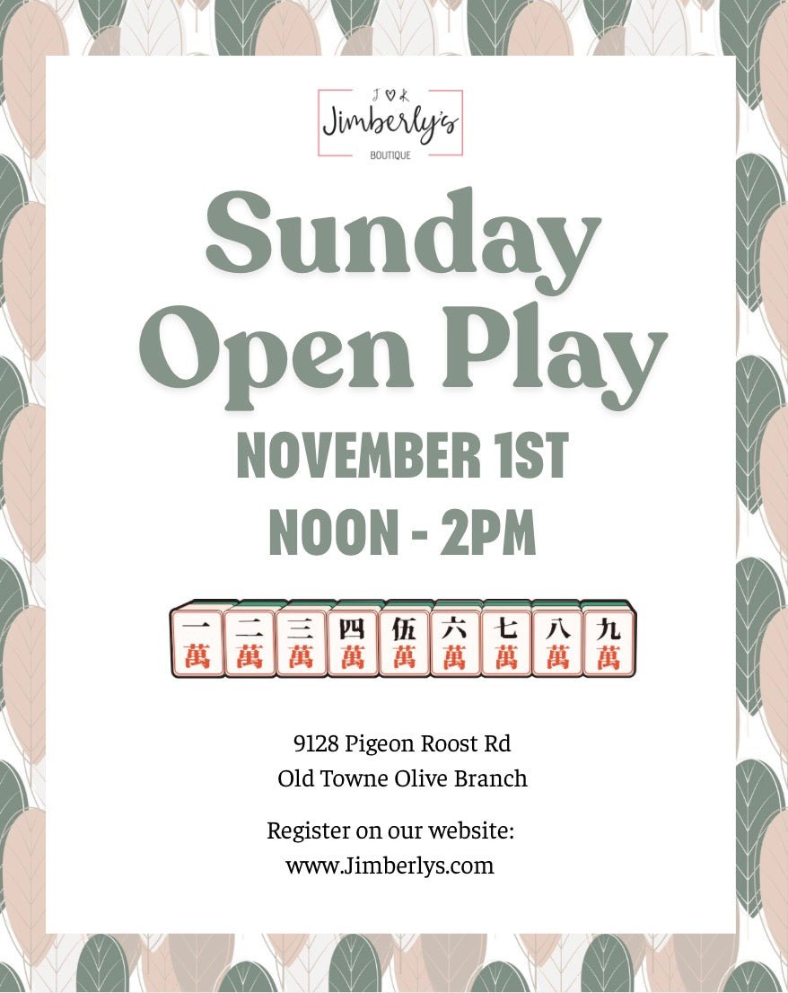 Sunday Open Play! 11/1/26 || 12-2pm - mahjong open play -Jimberly's Boutique-Olive Branch-Mississippi