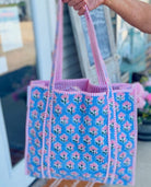 Sybil Blue and Pink Floral Tote Bag - floral tote bag - Jimberly's Boutique - Olive Branch - Mississippi