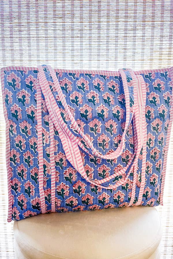 Sybil Blue and Pink Floral Tote Bag - floral tote bag - Jimberly's Boutique - Olive Branch - Mississippi
