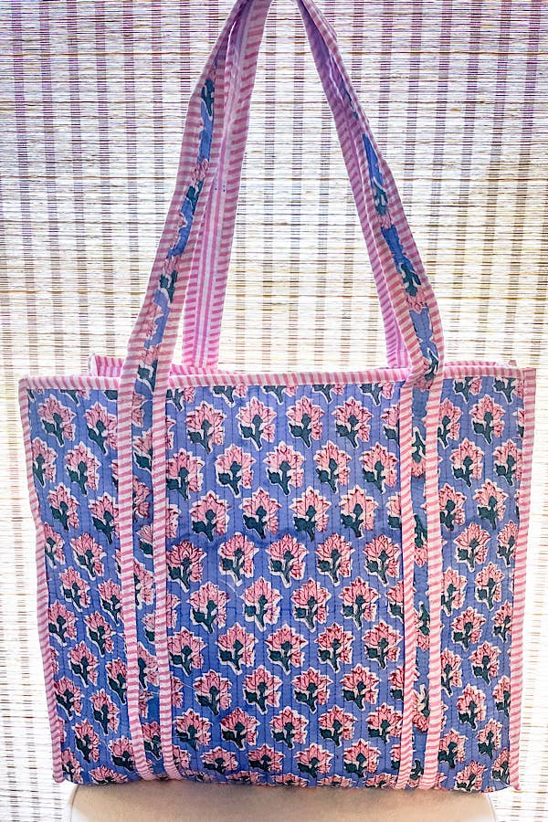 Sybil Blue and Pink Floral Tote Bag - floral tote bag - Jimberly's Boutique - Olive Branch - Mississippi