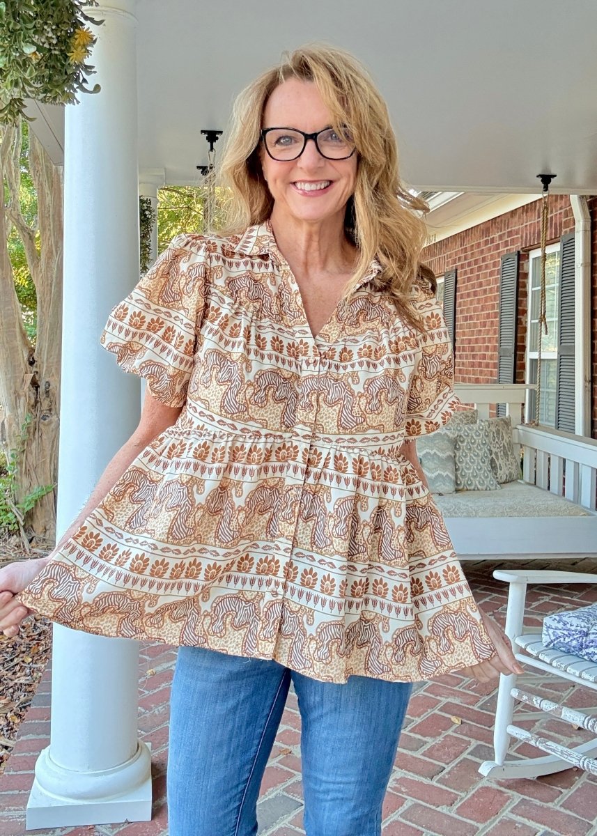 Taupe Safari Top | Umgee - Umgee Top - Jimberly's Boutique - Olive Branch - Mississippi