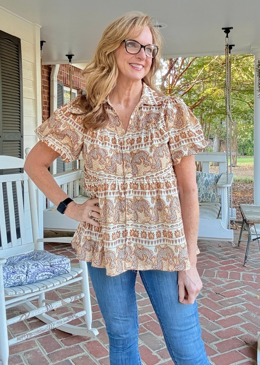 Taupe Safari Top | Umgee - Umgee Top - Jimberly's Boutique - Olive Branch - Mississippi