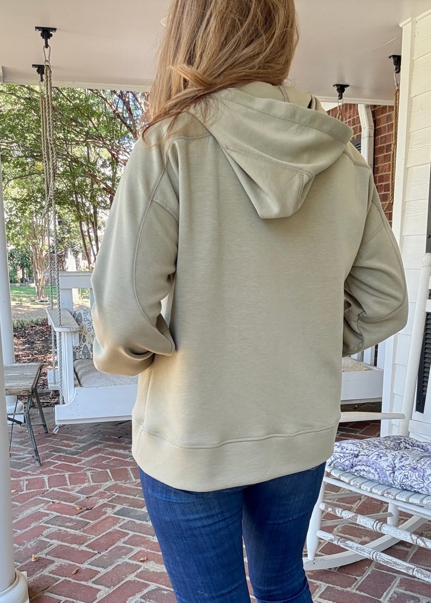 Taupe/Navy Paisley Applique Hoodie | Dear Scarlett - hoodie - Jimberly's Boutique - Olive Branch - Mississippi