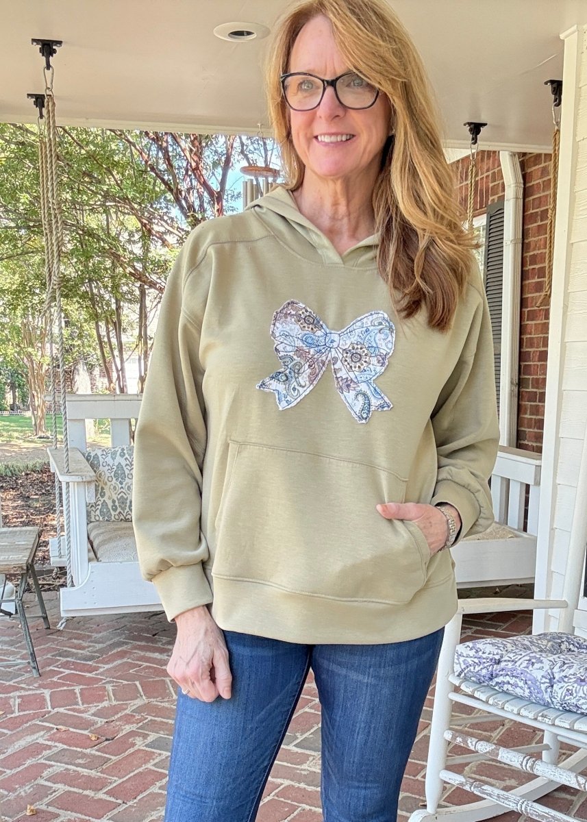 Taupe/Navy Paisley Applique Hoodie | Dear Scarlett - hoodie - Jimberly's Boutique - Olive Branch - Mississippi