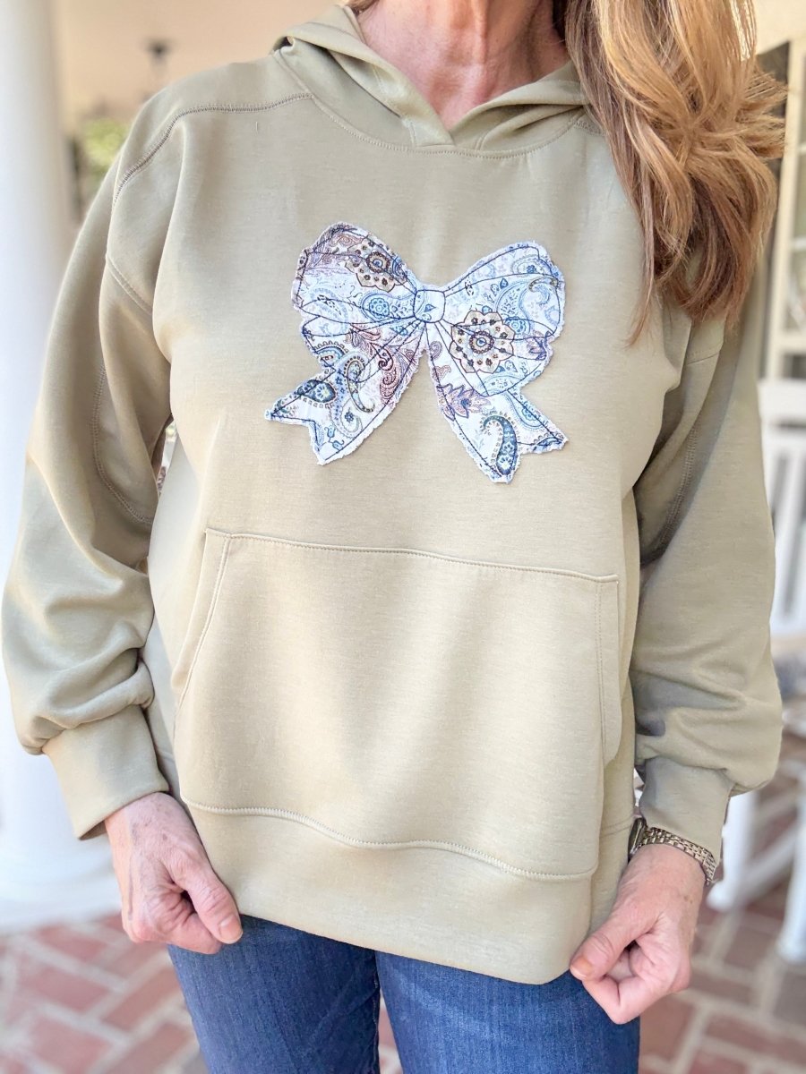 Taupe/Navy Paisley Applique Hoodie | Dear Scarlett - hoodie - Jimberly's Boutique - Olive Branch - Mississippi