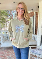 Taupe/Navy Paisley Applique Hoodie | Dear Scarlett - hoodie - Jimberly's Boutique - Olive Branch - Mississippi