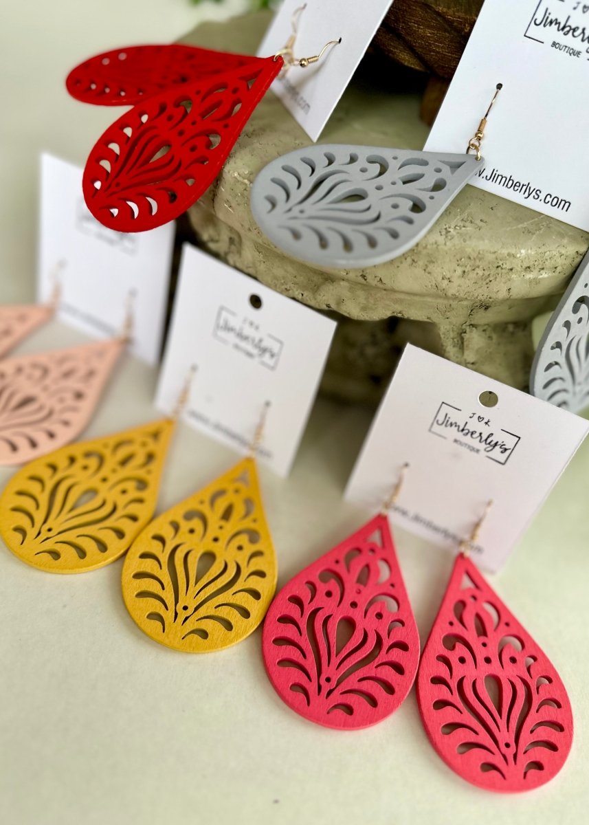 Teardrop Boho Wooden Earrings - earrings -Jimberly's Boutique-Olive Branch-Mississippi