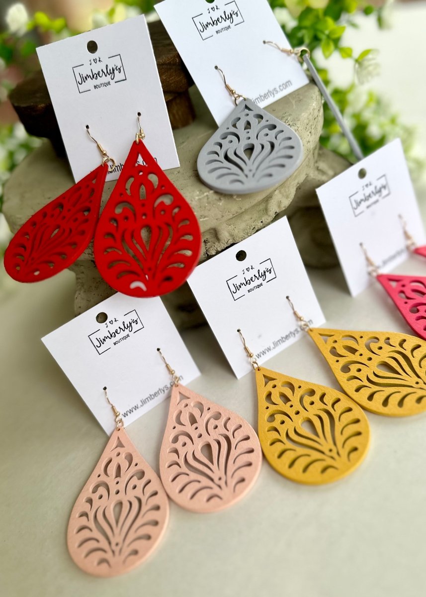 Teardrop Boho Wooden Earrings - earrings -Jimberly's Boutique-Olive Branch-Mississippi