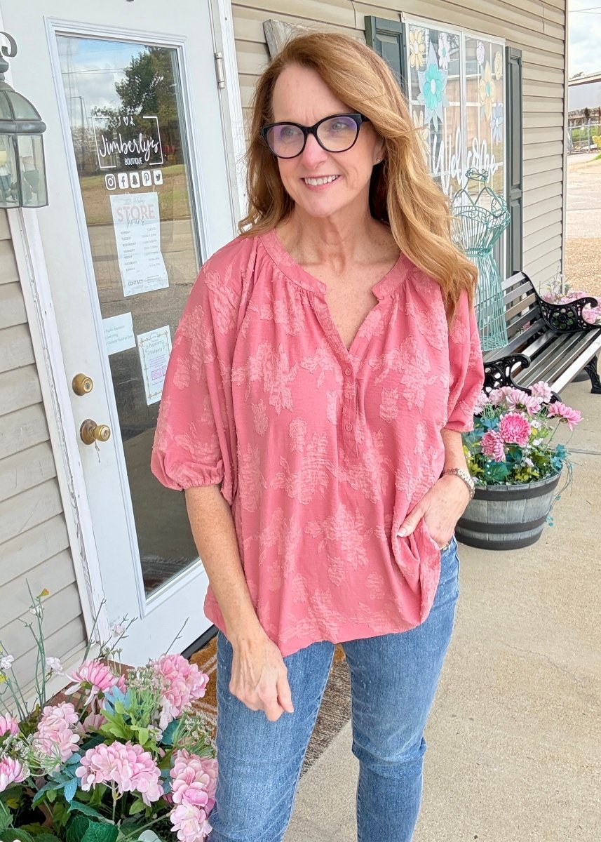 Textured Floral Top/Blouse - Rose - Umgee Top - Jimberly's Boutique - Olive Branch - Mississippi