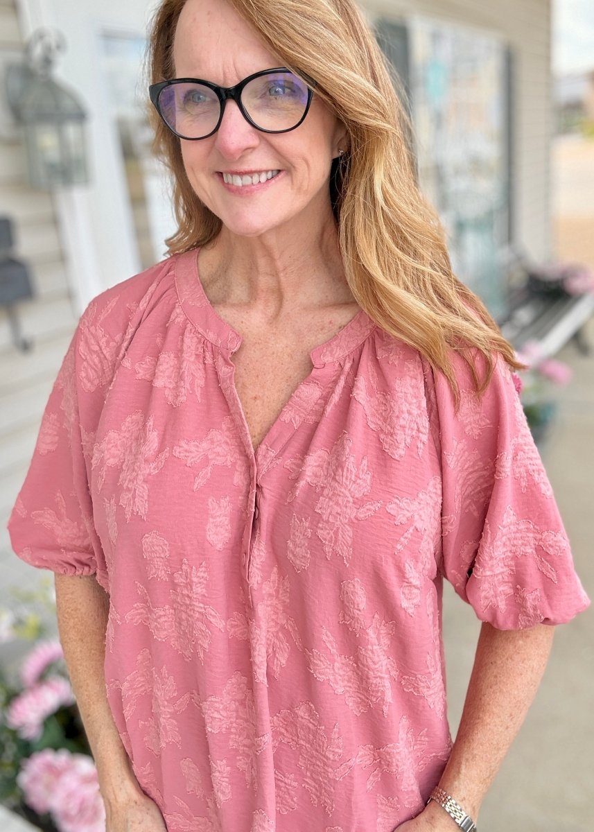 Textured Floral Top/Blouse - Rose - Umgee Top - Jimberly's Boutique - Olive Branch - Mississippi