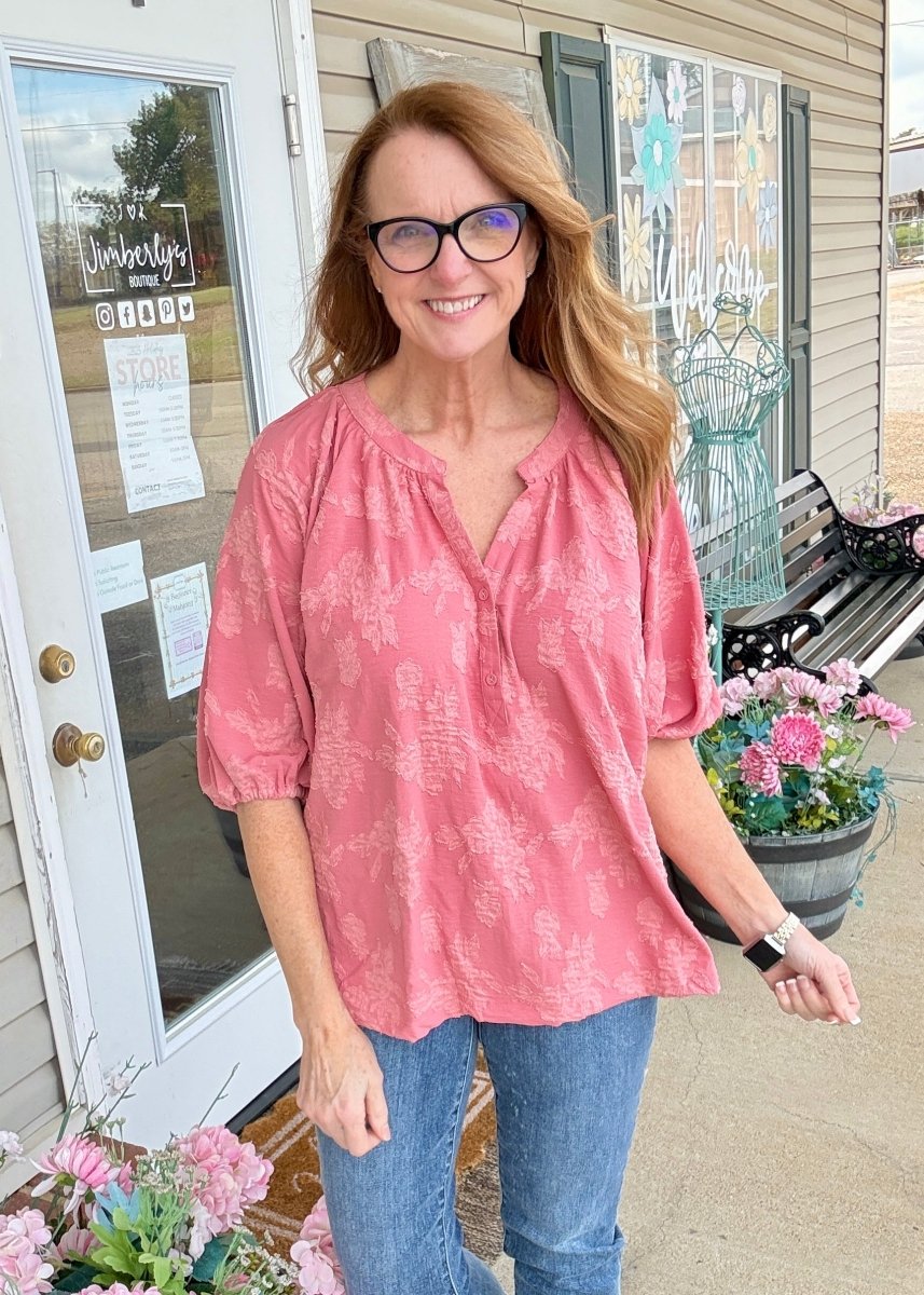 Textured Floral Top/Blouse - Rose - Umgee Top - Jimberly's Boutique - Olive Branch - Mississippi