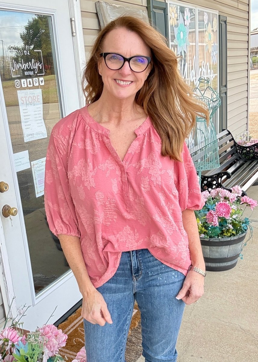 Textured Floral Top/Blouse - Rose - Umgee Top - Jimberly's Boutique - Olive Branch - Mississippi