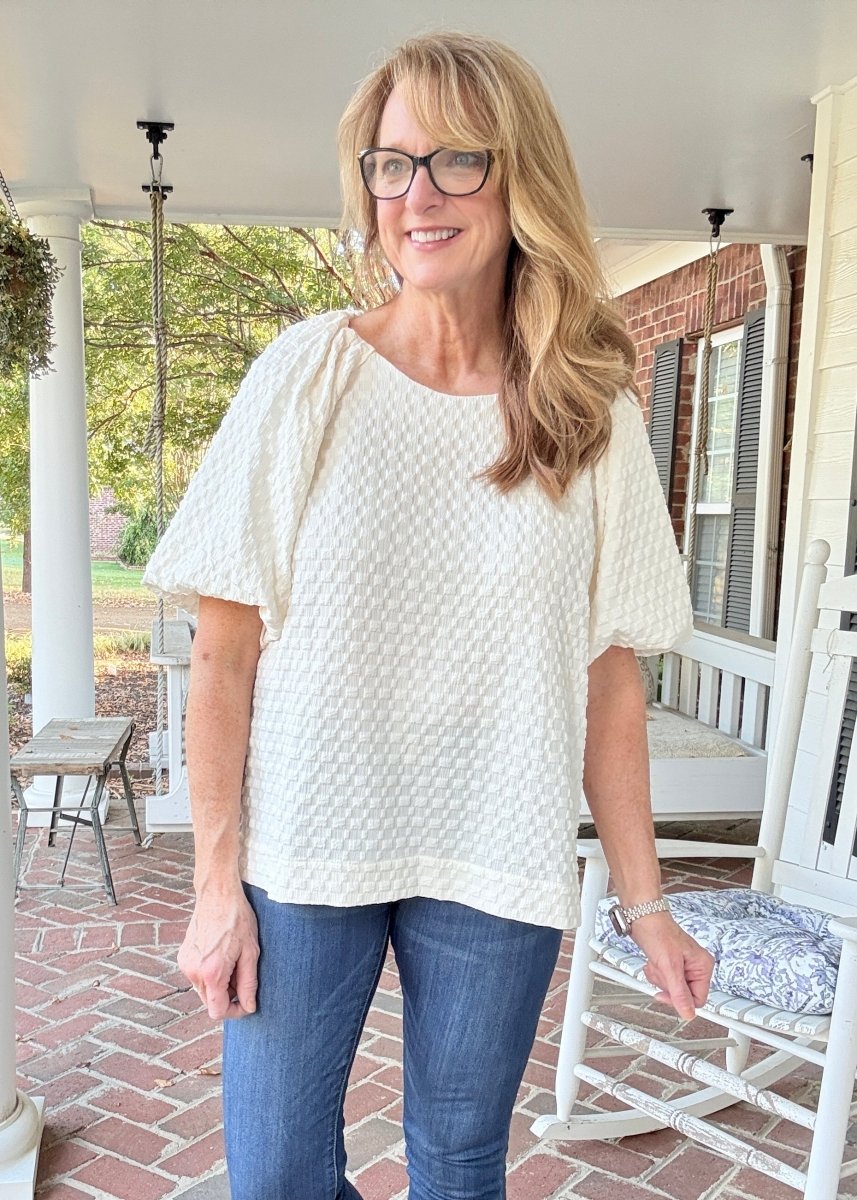 Textured Puff Sleeve Top - Cream - Umgee Top - Jimberly's Boutique - Olive Branch - Mississippi