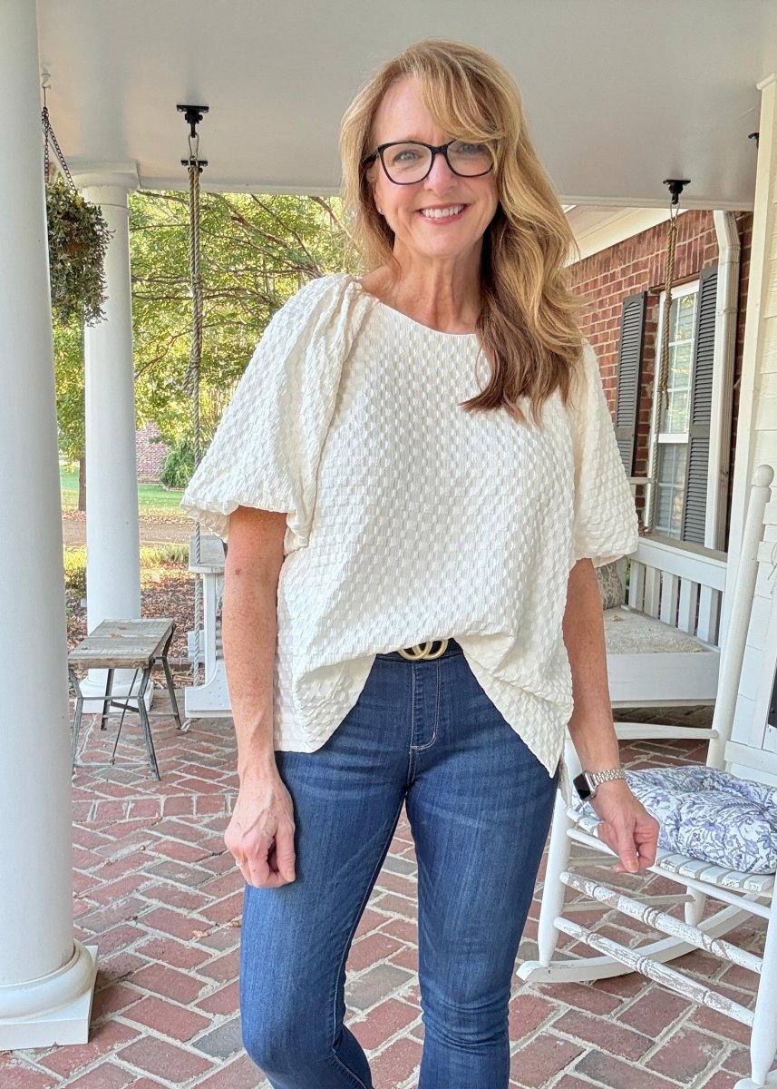Textured Puff Sleeve Top - Cream - Umgee Top - Jimberly's Boutique - Olive Branch - Mississippi