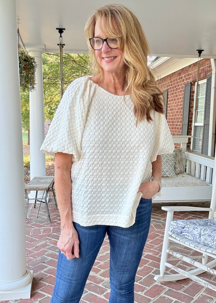 Textured Puff Sleeve Top - Cream - Umgee Top - Jimberly's Boutique - Olive Branch - Mississippi