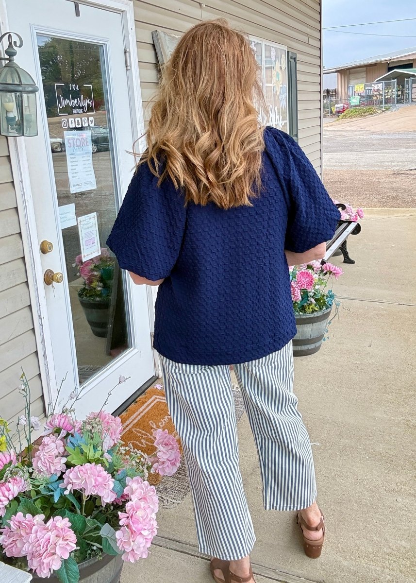 Textured Puff Sleeve Top - Navy - Umgee Top - Jimberly's Boutique - Olive Branch - Mississippi