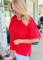 Textured Puff Sleeve Top - Red - Umgee Top -Jimberly's Boutique-Olive Branch-Mississippi