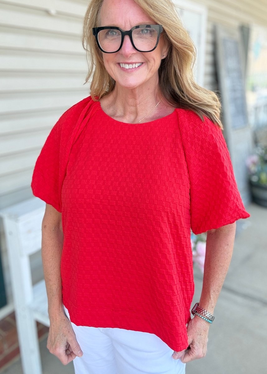 Textured Puff Sleeve Top - Red - Umgee Top -Jimberly's Boutique-Olive Branch-Mississippi