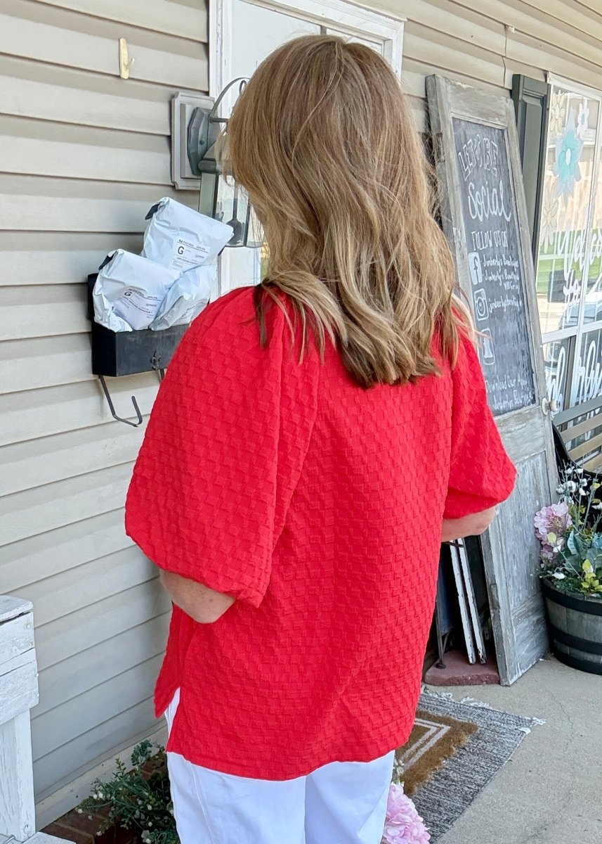 Textured Puff Sleeve Top - Red - Umgee Top -Jimberly's Boutique-Olive Branch-Mississippi