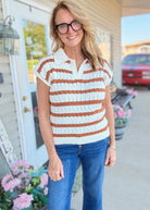 Textured Striped Collared Sweater Vest - Deep Camel - sweater -Jimberly's Boutique-Olive Branch-Mississippi