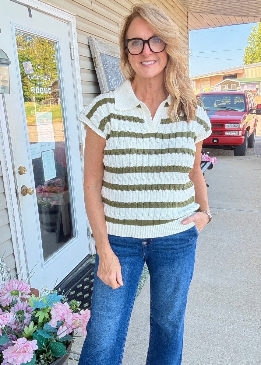 Textured Striped Collared Sweater Vest - Olive - sweater -Jimberly's Boutique-Olive Branch-Mississippi
