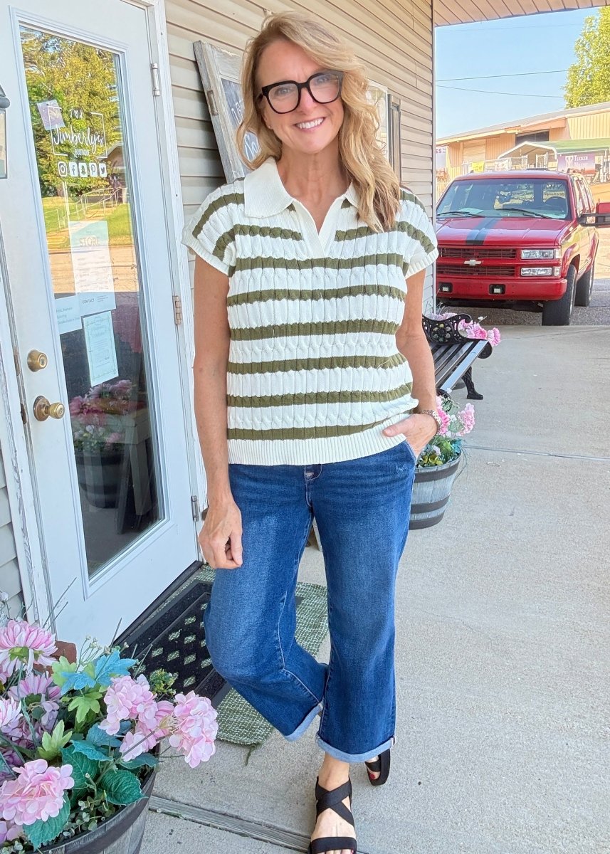 Textured Striped Collared Sweater Vest - Olive - sweater -Jimberly's Boutique-Olive Branch-Mississippi