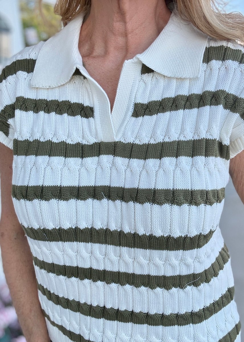 Textured Striped Collared Sweater Vest - Olive - sweater -Jimberly's Boutique-Olive Branch-Mississippi
