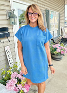 Textured T Shirt Dress - Dusty Blue - Casual Dress - Jimberly's Boutique - Olive Branch - Mississippi